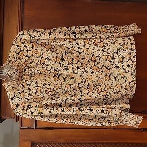 Sanctuary | Floral Print High Neck Long Sleeve Blouse Black White Pink - size L